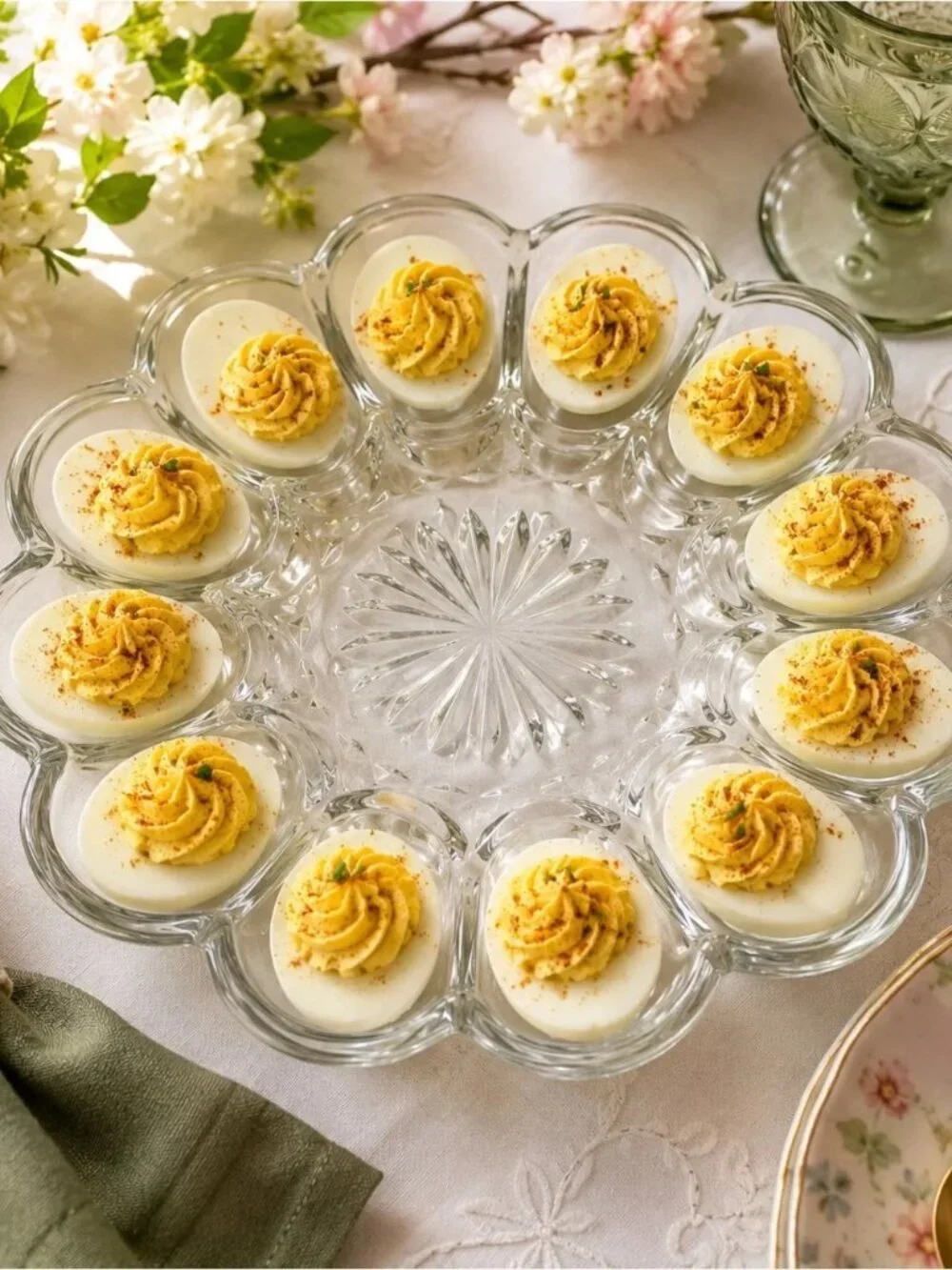 ANCHOR HOCKING Vintage Glass 12 Egg Serving Platter Tray